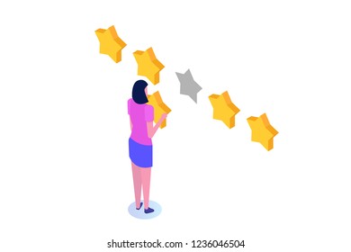 Customer review, Usability Evaluation,  Feedback,  Rating system isometric concept. Vector illustration