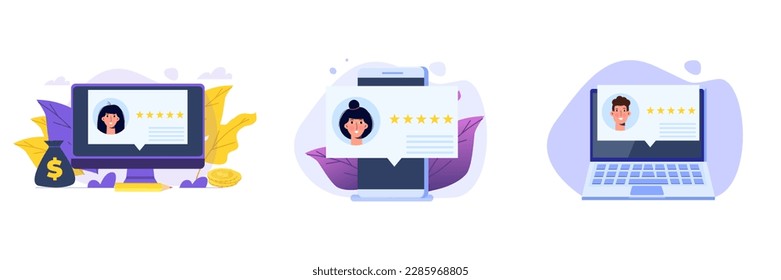 Revisión del cliente, Evaluación de la usabilidad, Comentarios, Icono del sistema de clasificación. Ilustración del vector