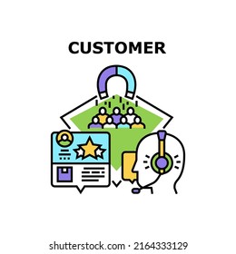 Concepto de icono del vector de revisión del cliente. Revisión Del Cliente De La Calidad Del Servicio Y Del Producto, Ocupación Del Departamento De Marketing Para La Búsqueda De Clientes Y La Ilustración De Color De La Asistencia Del Centro De Llamadas