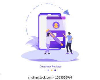 Customer Reviews concept, can be used for onboarding mobile apps, landing page web, banners, promotions. vector-illustration