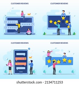 Customer reviews concept. online reviews, experience or feedback, star rating, notifications vector	
