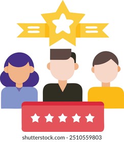 Customer reviews concept, People giving five stars rating and review, positive feedback. Customer Service and User Experience flat vector illustration Pro Vector