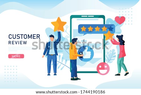 Customer Reviews concept. 
People value the quality of service. You can use, for web landing page, mobile app, banner template. 