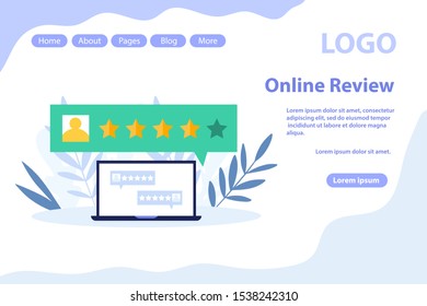 Customer reviews, giving feedback web page.Flat vector illustration isolated on white background. Can use for web banner, infographics, web page.