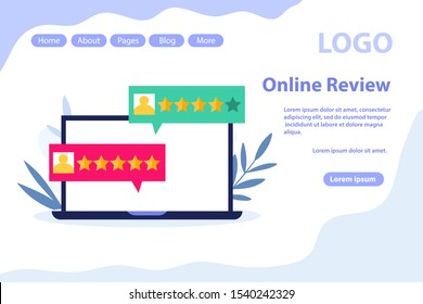 Customer reviews, giving feedback web page.Flat vector illustration isolated on white background. Can use for web banner, infographics, web page.