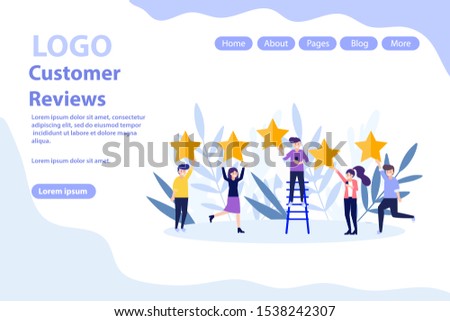 Customer reviews, giving feedback web page.Flat vector illustration isolated on white background. Can use for web banner, infographics, web page.