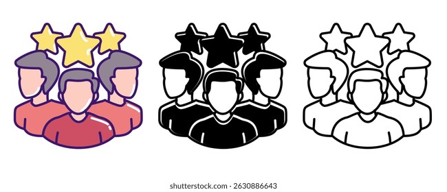 Customer Reviews icon represented by customers, stars Line, Filled, Color style.