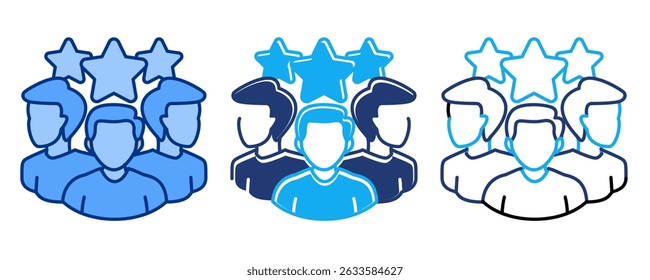 Cliente Icono de reseñas representado por Clientes, estrellas Azul, Dualline, estilo Dualtone.
