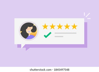 Customer reviews online testimonials and feedback vector bubble icon flat cartoon illustration, happy client person evaluation comment messages with good rating five stars design element