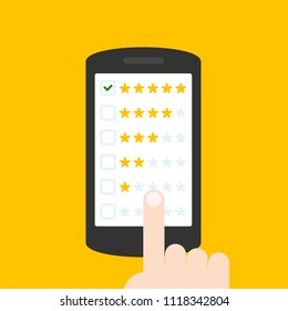 	
Customer reviews, rating, classification concept on smartphone screen