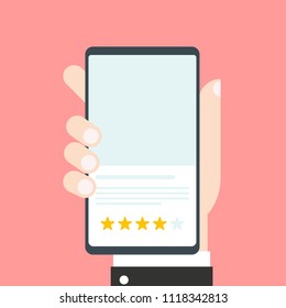 	
Customer reviews, rating, classification concept on smartphone screen