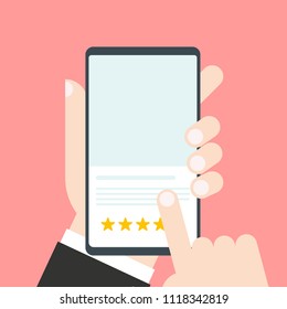 	
Customer reviews, rating, classification concept on smartphone screen