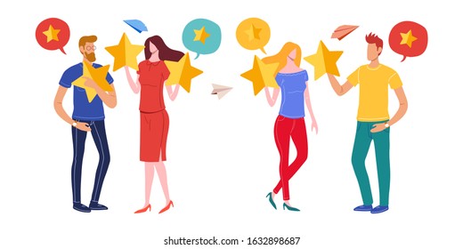 Customer reviews rating, Different people give a review rating and feedback, Support for business satisfaction. Vector illustration.