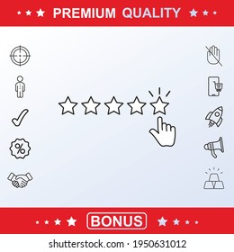 Customer reviews, rating, user feedback concept vector icon, sign, vector set, outline illustration concept. Extra vector elements for your design. Vector illustration