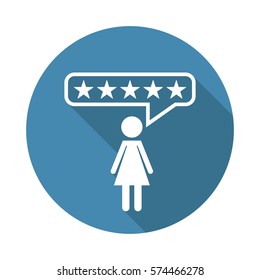 Customer reviews, rating, user feedback concept vector icon. Flat illustration on blue background with long shadow.