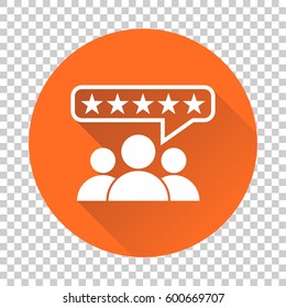 Customer Reviews, Rating, User Feedback Concept Vector Icon. Flat Illustration On Orange Background With Long Shadow.