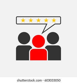Customer reviews, rating, user feedback concept vector icon. Flat illustration on blue background with long shadow.