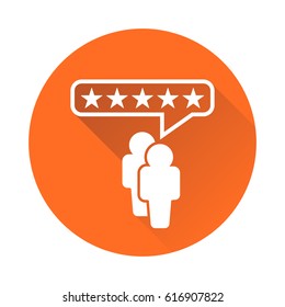 Customer reviews, rating, user feedback concept vector icon. Flat illustration on orange background with long shadow.