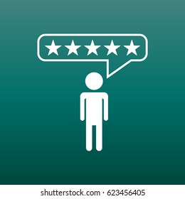 Customer reviews, rating, user feedback concept vector icon. Flat illustration on green background.