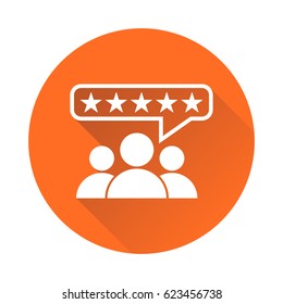 Customer Reviews, Rating, User Feedback Concept Vector Icon. Flat Illustration On Orange Background With Long Shadow.