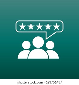 Customer reviews, rating, user feedback concept vector icon. Flat illustration on green background.