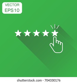 Customer reviews, rating, user feedback icon. Business concept rating pictogram. Vector illustration on green background with long shadow.