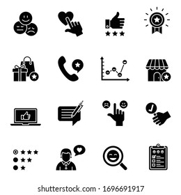 El cliente revisa el conjunto de iconos planos vectoriales. como chat, comentarios, emoción, revisión. Comentarios y experiencia de usuario de los clientes.