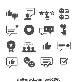 Customer reviews vector icon set. Feedback and user experience of clients. Loyalty and testimonials from users. 