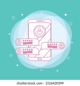 Customer Reviews.Review rating on mobile phone. Review rating bubble speeches. Review rating bubble speeches on mobile phone. Concept of line icon 