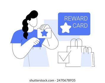 Customer reward card isolated cartoon vector illustrations. Happy girl collects points with clients reward card, buy goods with discount, smart retail, shopping with pleasure vector cartoon.