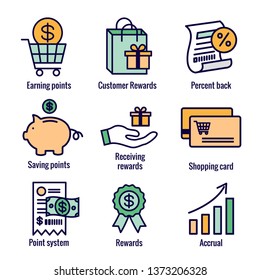 Customer Rewards Icon Set w Shopping Bag and Discount Images