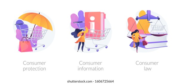 Customer rights and responsibilities. Buyer seller relationship regulations. Consumer protection, consumer information, consumer law metaphors. Vector isolated concept metaphor illustrations.