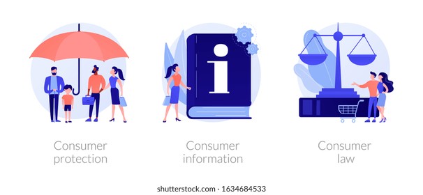 Customer rights and responsibilities. Buyer seller relationship regulations. Consumer protection, consumer information, consumer law metaphors. Vector isolated concept metaphor illustrations.