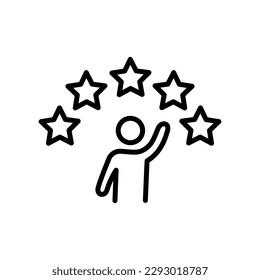 Customer satisfaction 5 star icon, loyalty employee, review quality rate, high grade, client recommend or feedback, thin line symbol - editable stroke vector illustration