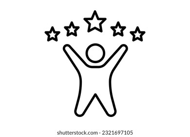 satisfacción del cliente icono de 5 estrellas. gente con estrella. icono relacionado con el alto grado, la recomendación del cliente, la retroalimentación, el marketing digital. Diseño de estilo de icono de línea. Diseño de vector simple editable