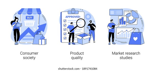 Customer satisfaction abstract concept vector illustration set. Consumer society, product quality, market research studies, retail app, customer habit and need research, focus group abstract metaphor.