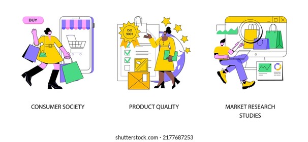 Customer Satisfaction Abstract Concept Vector Illustration Set. Consumer Society, Product Quality, Market Research Studies, Retail App, Customer Habit And Need Research, Focus Group Abstract Metaphor.