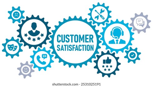 Customer satisfaction banner concept , customer experience icons, overlay, symbolizing service quality, client satisfaction, and successful business relationships on white background chat, like,