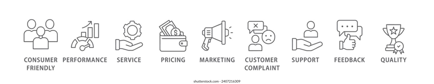 Icono de la satisfacción del cliente Icono web Icono de la ilustración vectorial con un icono de fácil uso para el consumidor, rendimiento, servicio, precios, marketing, queja del cliente, soporte, retroalimentación y calidad