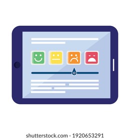 barra de satisfacción del cliente con emojis en tableta medir diseño de ilustración vectorial