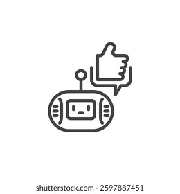 Customer Satisfaction Bot line icon. linear style sign for mobile concept and web design. Chatbot with a thumbs up outline vector icon. Symbol, logo illustration. Vector graphics