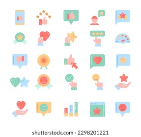Customer satisfaction color icons set. Creativity and art. Thumbs up, like and stars. Feedback and evaluation from customers. Cartoon flat vector illustrations isolated on white background