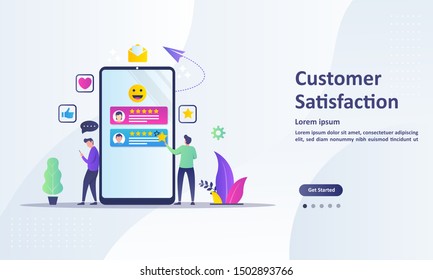 Customer Satisfaction concept design, people give vote review results. Suitable for web landing page, ui, mobile app, banner template. Vector Illustration