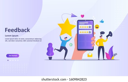 Customer Satisfaction concept design, people give vote review results. Suitable for web landing page, ui, mobile app, banner template. Vector Illustration