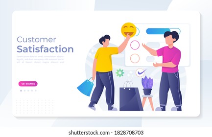 Diseño de concepto de satisfacción del cliente, la gente da resultados de revisión de votos. Adecuado para página de inicio web, ui, aplicación móvil, plantilla de banner. Ilustración vectorial