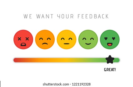 Customer satisfaction concept design. We want your feedback rating review scale star concept. Vector illustration.