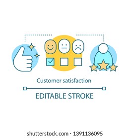 Customer satisfaction concept icon. Pleased client idea thin line illustration. Exceed client expectations. High rating. Positive feedback. CRM system. Vector isolated outline drawing. Editable stroke