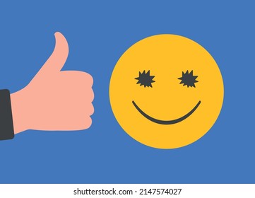concepto de satisfacción del cliente.Evaluación del servicio al cliente y encuesta de satisfacción.cara feliz.