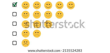 customer satisfaction concept.Customer service evaluation and satisfaction survey.happy face received five stars.