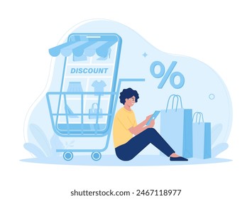 Customer satisfaction decisions in online shopping trending concept flat illustration